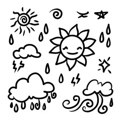 Naklejka premium vector set of weather doodle elements, for design purposes