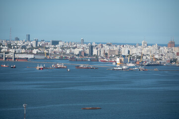 Fototapeta na wymiar Cityscape of the city of Montevideo in the capital of Uruguay in 2023 from the fortress of Cerro