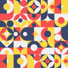 Pop Art Mosaic Abstract Geometric Pattern Decorative Ornament Seamless Background Vector Illustration Blue Red Yellow