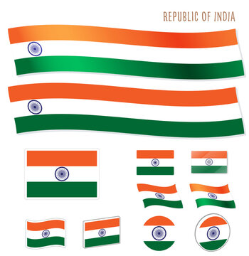 インド国旗のイラストセット（バナー風デザインセット）