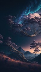 Obraz na płótnie Canvas Fantasy world at night with beautiful scenery.generative AI