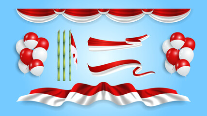 Indonesia vector elements, 17th August independence day celebration elements collections
