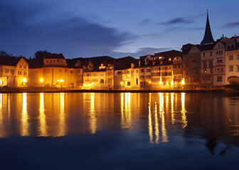 Obraz premium abstract european old town at sunset created with generative ai technology