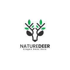Vector Logo Illustration Nature Deer Line Art Style