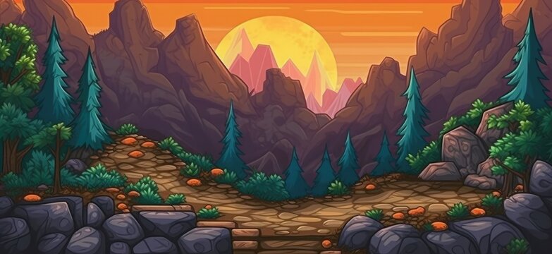 The Terrain With Rugged Dirt Paths And Steep Slopes Game Background , Pixel Art, Generative Ai