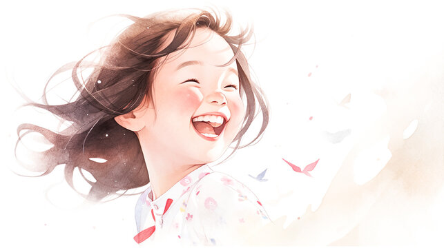 笑顔の幼い女の子の水彩イラスト　Generative AI