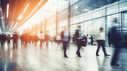 Blurred business people walking. Generative AI.