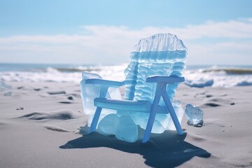 Frozen fold out beach chair. Generative AI.