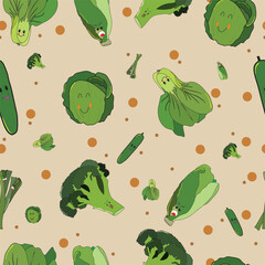 fresh green vegetables seamless pattern