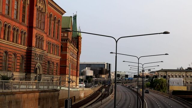 Stockholm, Sweden Traffic on the E4 highway through the downtown.