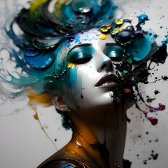 Classic Woman Profile in Wet Paint Splash Art