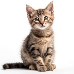Little kitten isolated on white background. Tabby cat baby. Generative ai