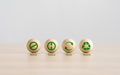 icon or symbol of reuse reduce recycle and refuse in the Zero waste concept and care, saving and...