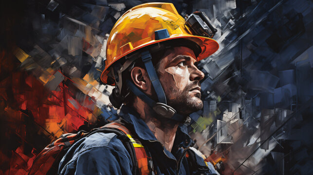 construction worker at a construction side with a safety helmet