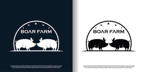 Pig logo design for business Premium Vector