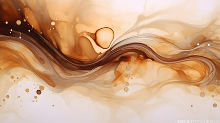 Cafe background. Flow of complex taste and aroma of coffee expressed in alcohol ink painting style.