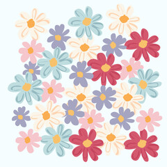 Fototapeta na wymiar Spring Flower Collection Pretty Pastel Color Flowers Allover Artwork Illustration