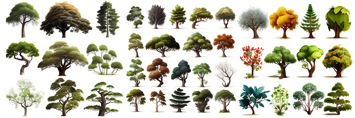 set of trees on transparent background or PNG file, easy to decorate your project. generative AI