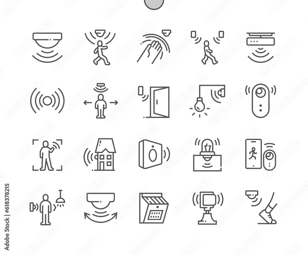 Poster motion sensor. smart house. sensor waves. security and automatic lighting. pixel perfect vector thin