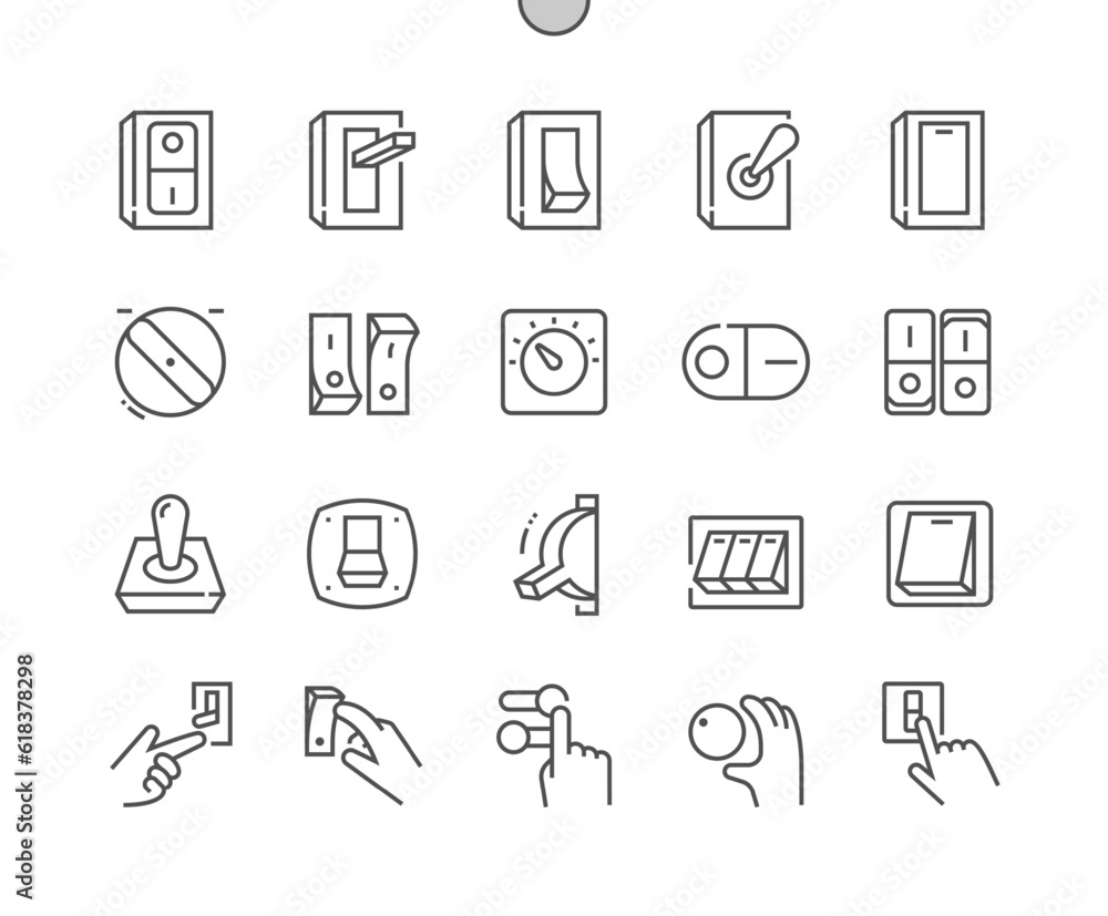 Poster switch. light switch. connection button. toggle switch off position. pixel perfect vector thin line 