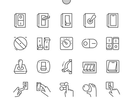 Switch. Light switch. Connection button. Toggle switch off position. Pixel Perfect Vector Thin Line Icons. Simple Minimal Pictogram