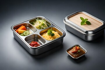 Fototapeta na wymiar Stainless Steel Lunch Box with food