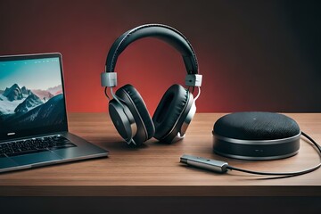headphones on a laptop