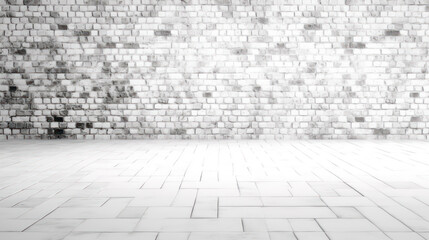 Urban white brick wall and cobble floor, texture backdrop