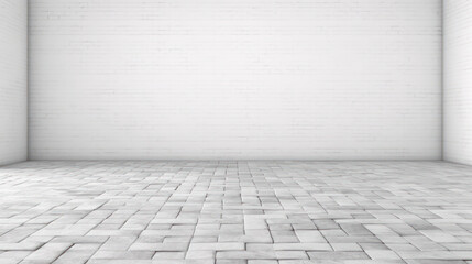 Fototapeta premium Urban white brick wall and cobble floor, texture backdrop
