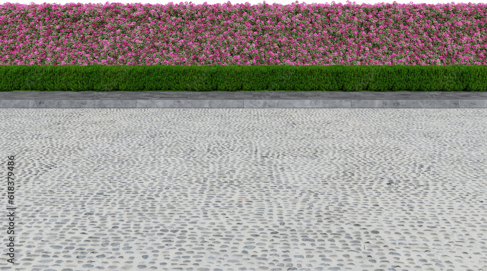 Poster realistic road side and hedge. 3d rendering of isolated objects.