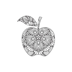 Mandala floral pattern made in mehndi style in form of apple fruit. Apple mandala.