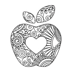 Mandala floral pattern made in mehndi style in form of apple fruit. Apple mandala.