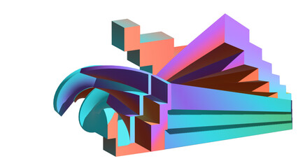 Abstract 3D illustration of building and architecture on an isolated white background