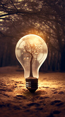 light bulb on the ground with a tree