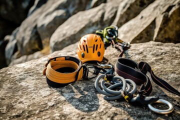 rock climbing tools and equipment photography