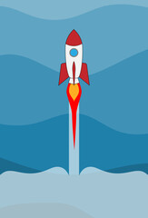 Cartoon rocket in space icon. vector illustration