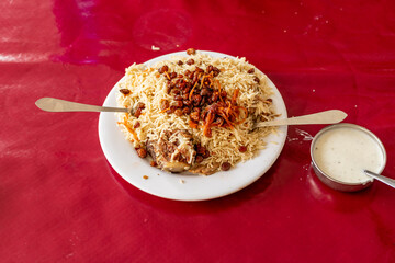 Kabuli mutton pulao in a plate