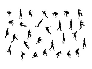 People silhouettes set fun, jump and fashion. People jumping.