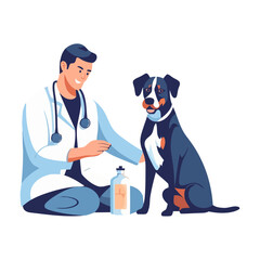 Smiling vet and puppy illustration