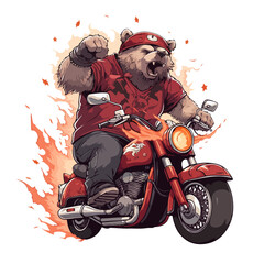 Cartoon drawing of a menacing biker bear on a motorcycle on a white background