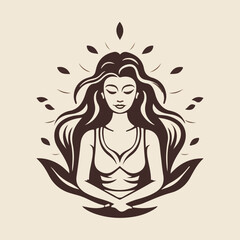 Drawing of a girl in yoga lotus position for your logo on a colored background