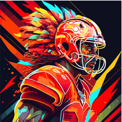 Drawing of an NFL player in a mask and colored background. For your design