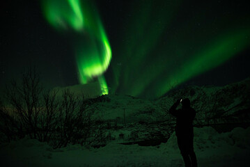 northern lights in the lofoten islands, norway.