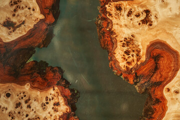 The background is made of wood and transparent epoxy resin in the middle with space for copying....