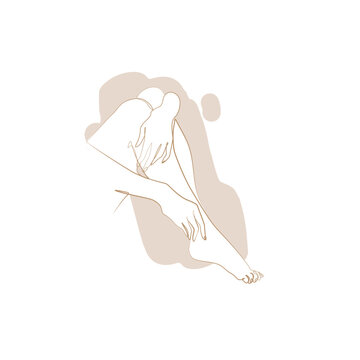recommend clip art: Beautiful woman legs one line art in beige color, continuous line drawing, body care, pedicure, beauty salon, spa. Fashion abstract isolated vector illustration. Print and logo design.