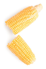 Cut fresh corn cobs on white background