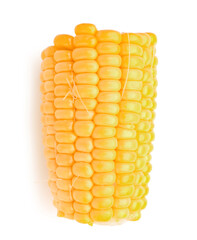 Cut fresh corn cob on white background