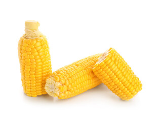 Fresh corn cobs on white background