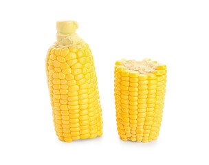 Cut fresh corn cobs on white background