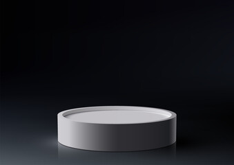 Modern Artistic Illustration. White Podium on Black Background with Stunning Lighting